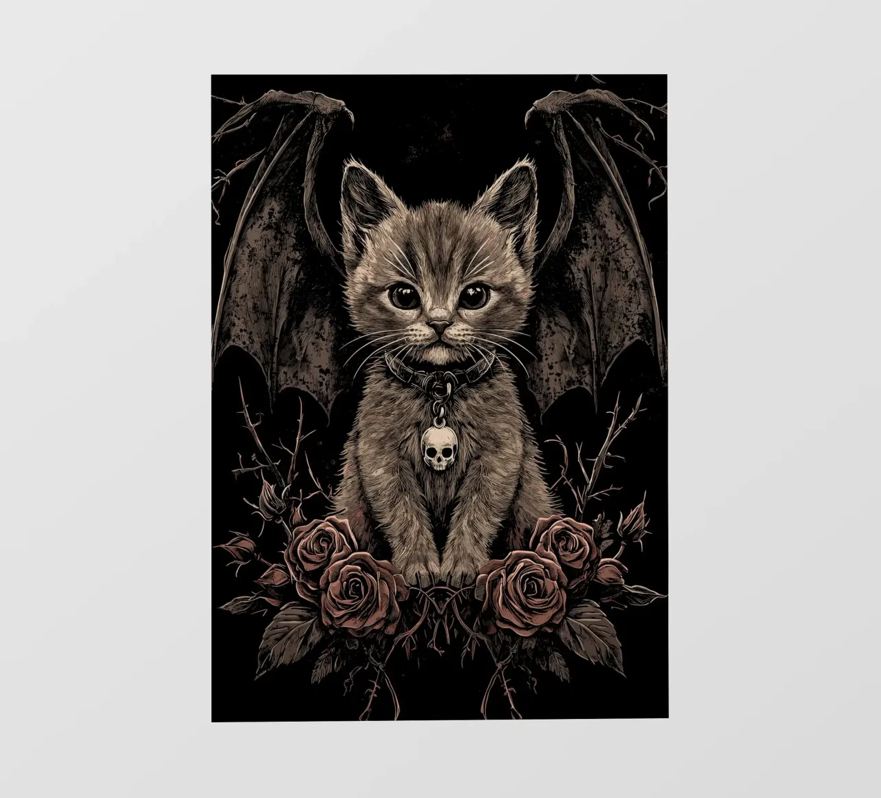 Gothic kitten with wings and roses photo wallpaper by pixelbull - medieval art and more