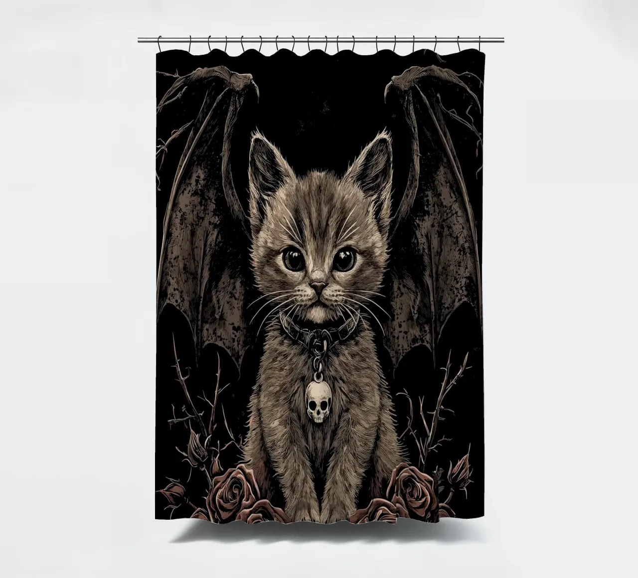 Gattino gotico con ali e rose tenda da doccia da pixelbull - medieval art and more