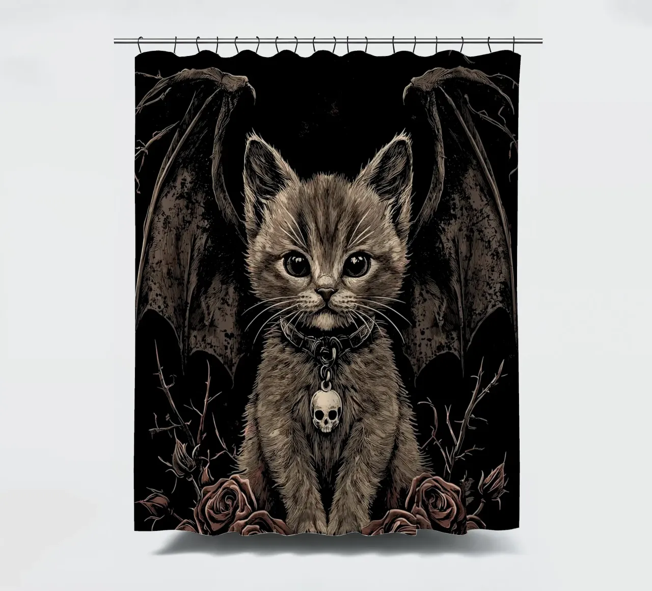 Gattino gotico con ali e rose tenda da doccia da pixelbull - medieval art and more