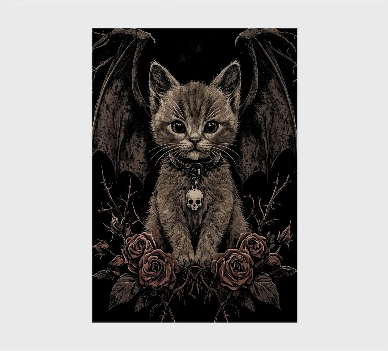 Gothic kitten with wings and roses notebook by pixelbull - medieval art and more
