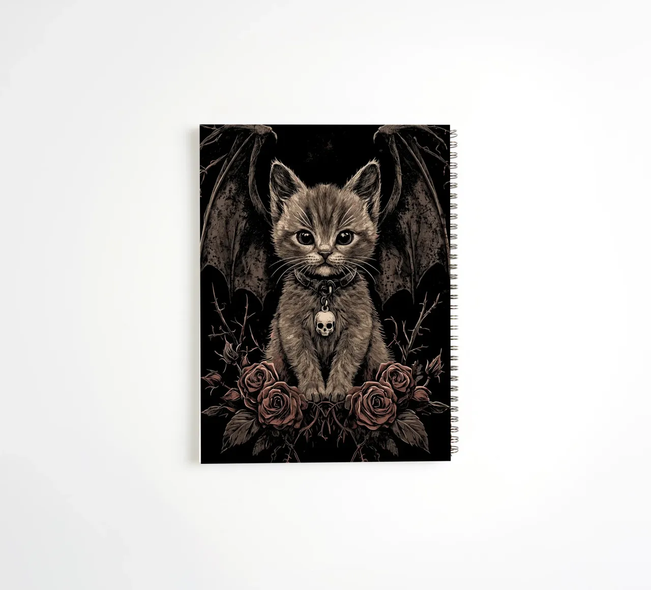 Gothic kitten with wings and roses spiral notebook by pixelbull - medieval art and more