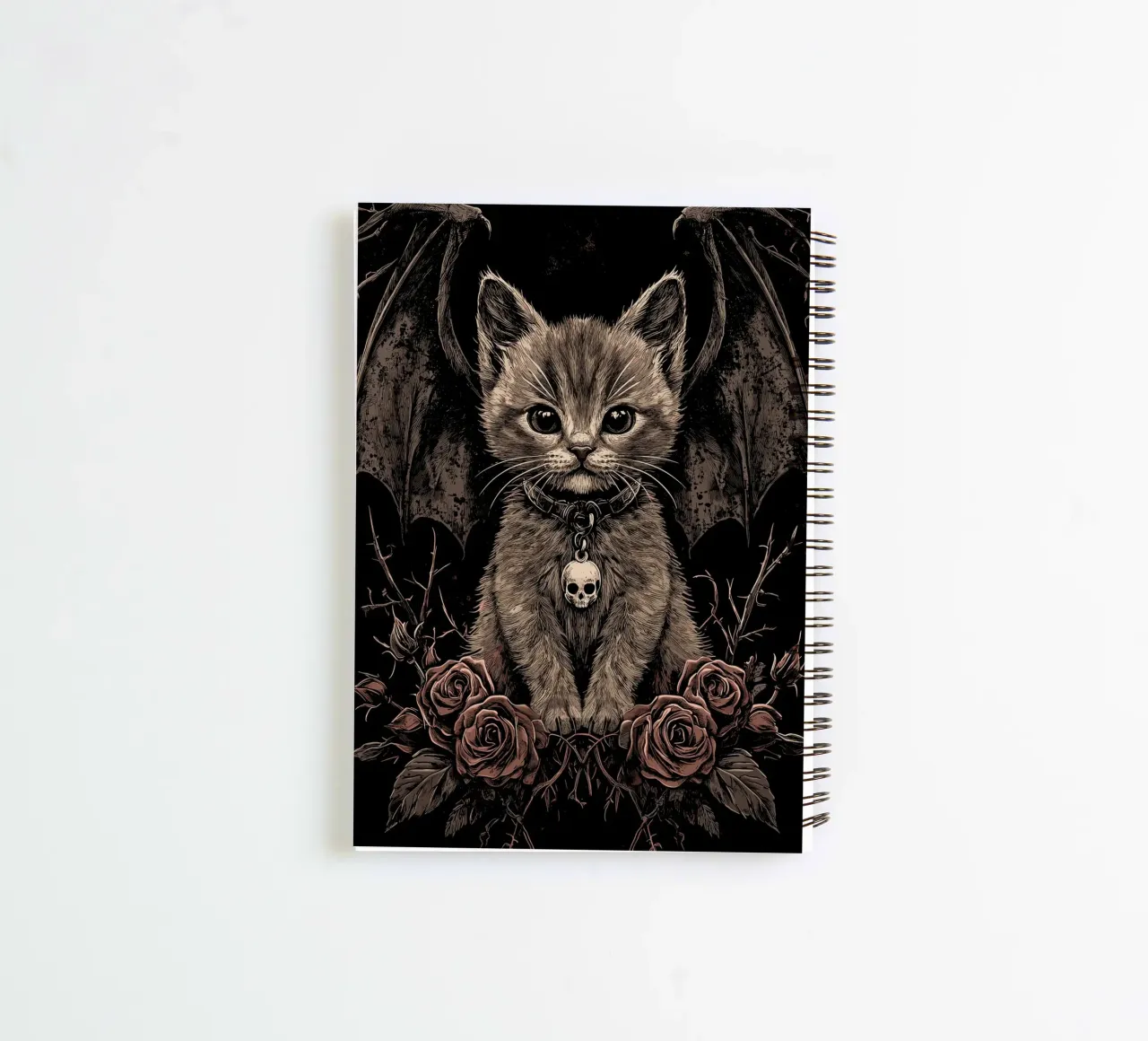 Gothic kitten with wings and roses spiral notebook by pixelbull - medieval art and more