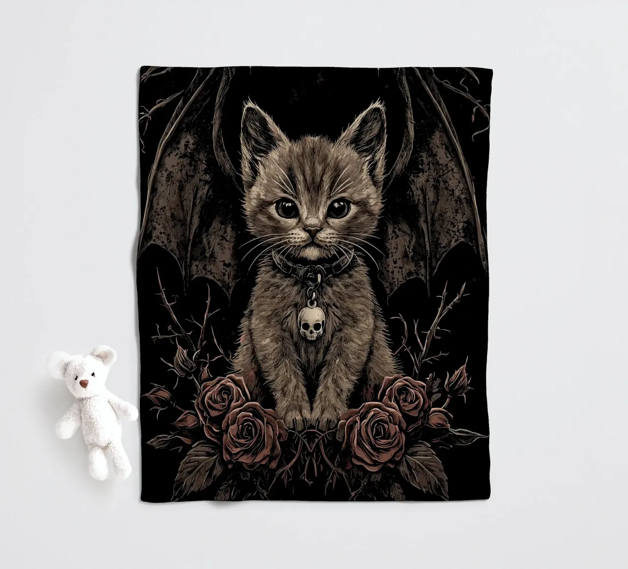 Gattino gotico con ali e rose coperta in pile da pixelbull - medieval art and more