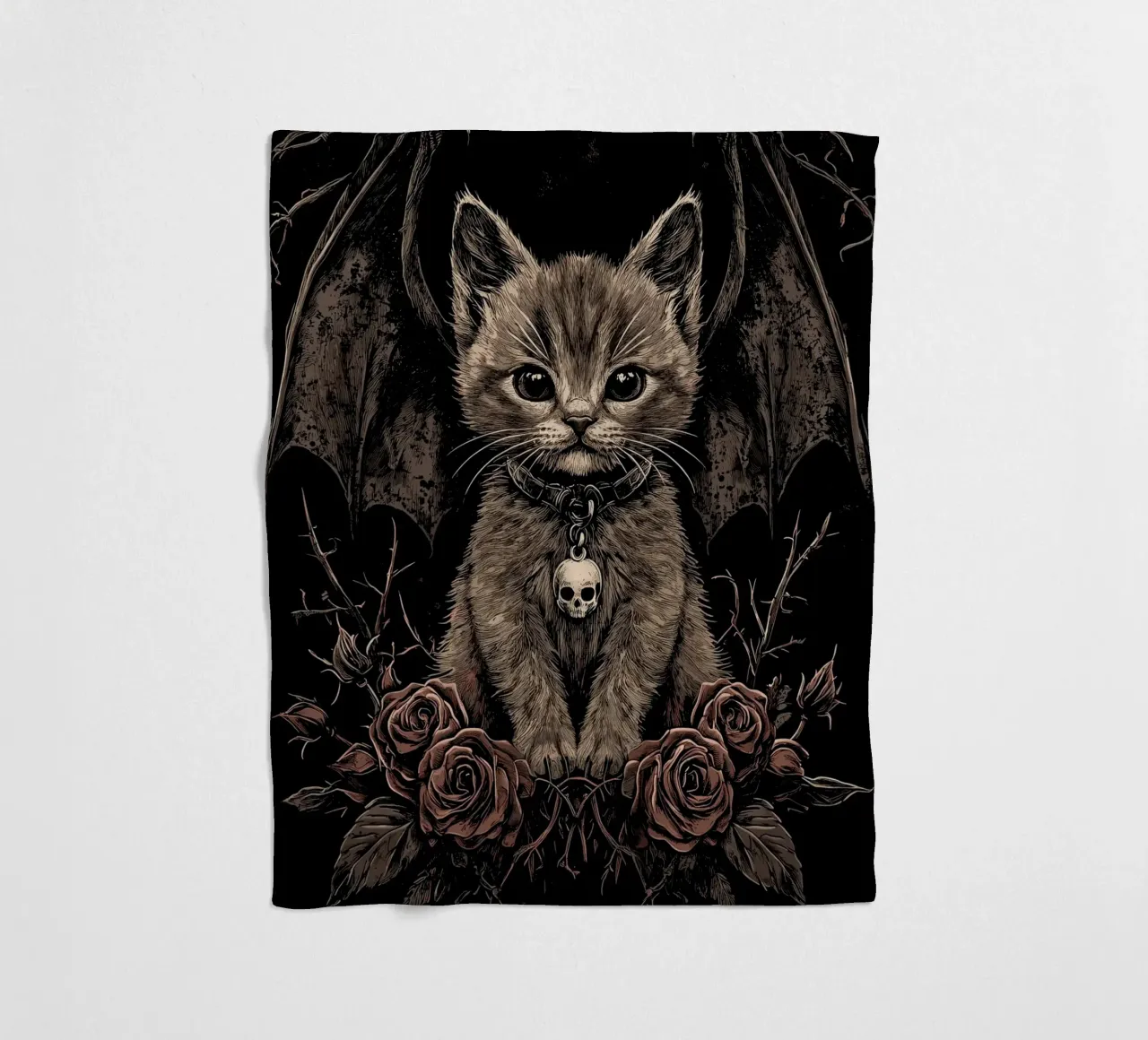 Gattino gotico con ali e rose coperta in pile da pixelbull - medieval art and more