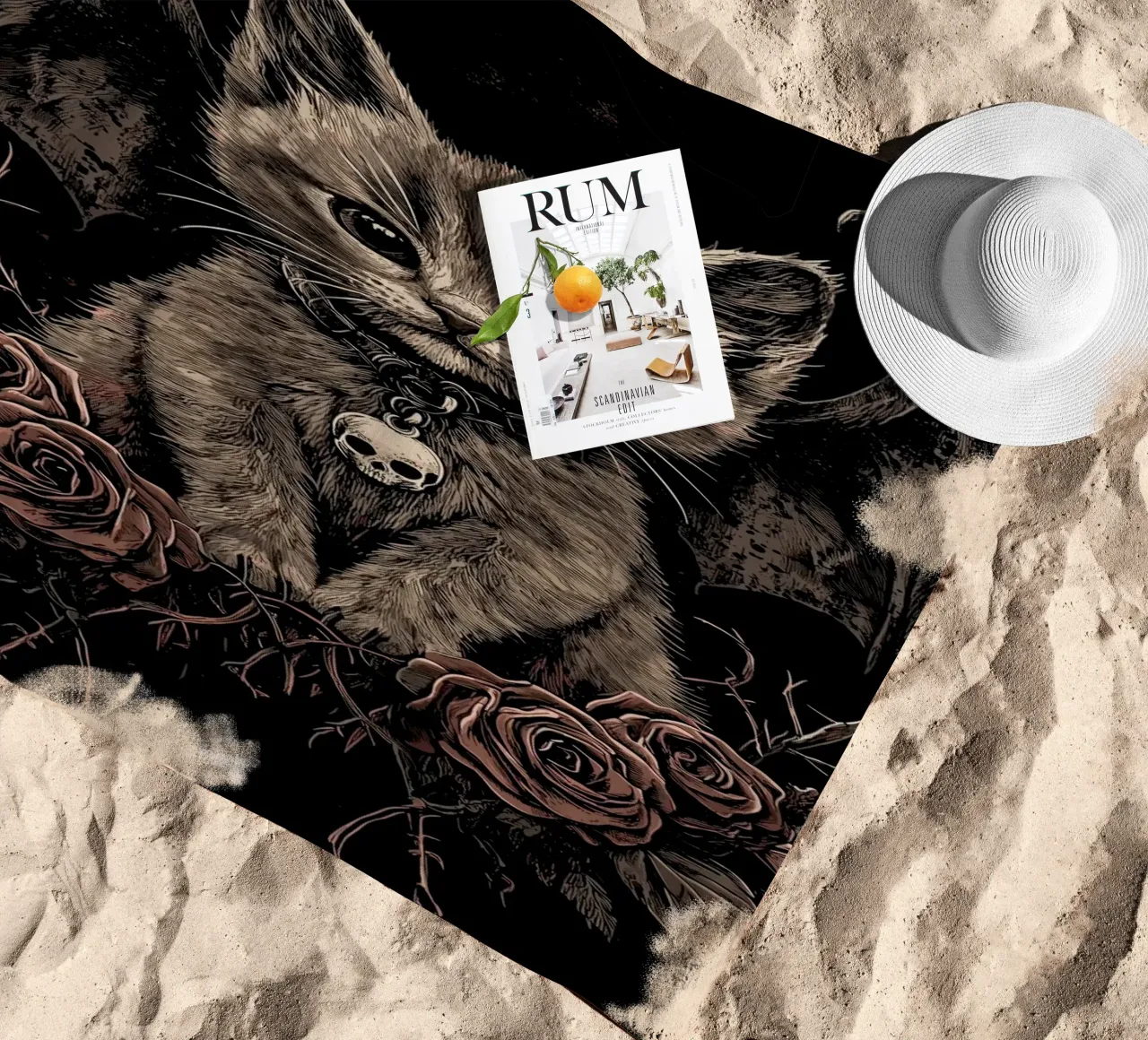Gattino gotico con ali e rose telo mare da pixelbull - medieval art and more