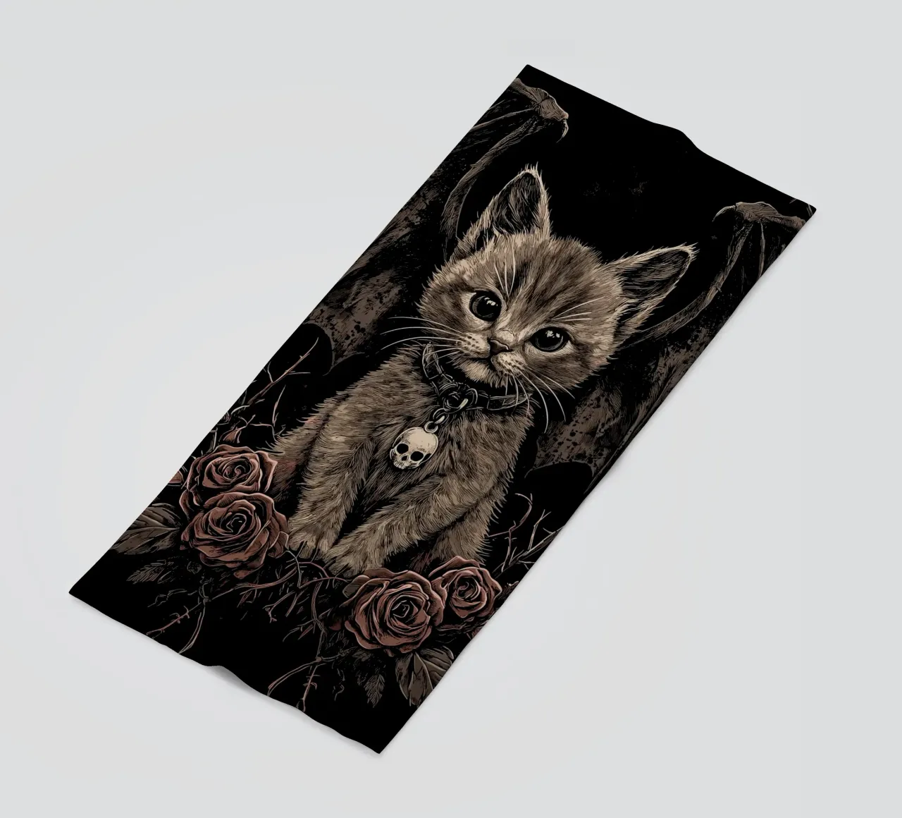 Gattino gotico con ali e rose telo mare da pixelbull - medieval art and more
