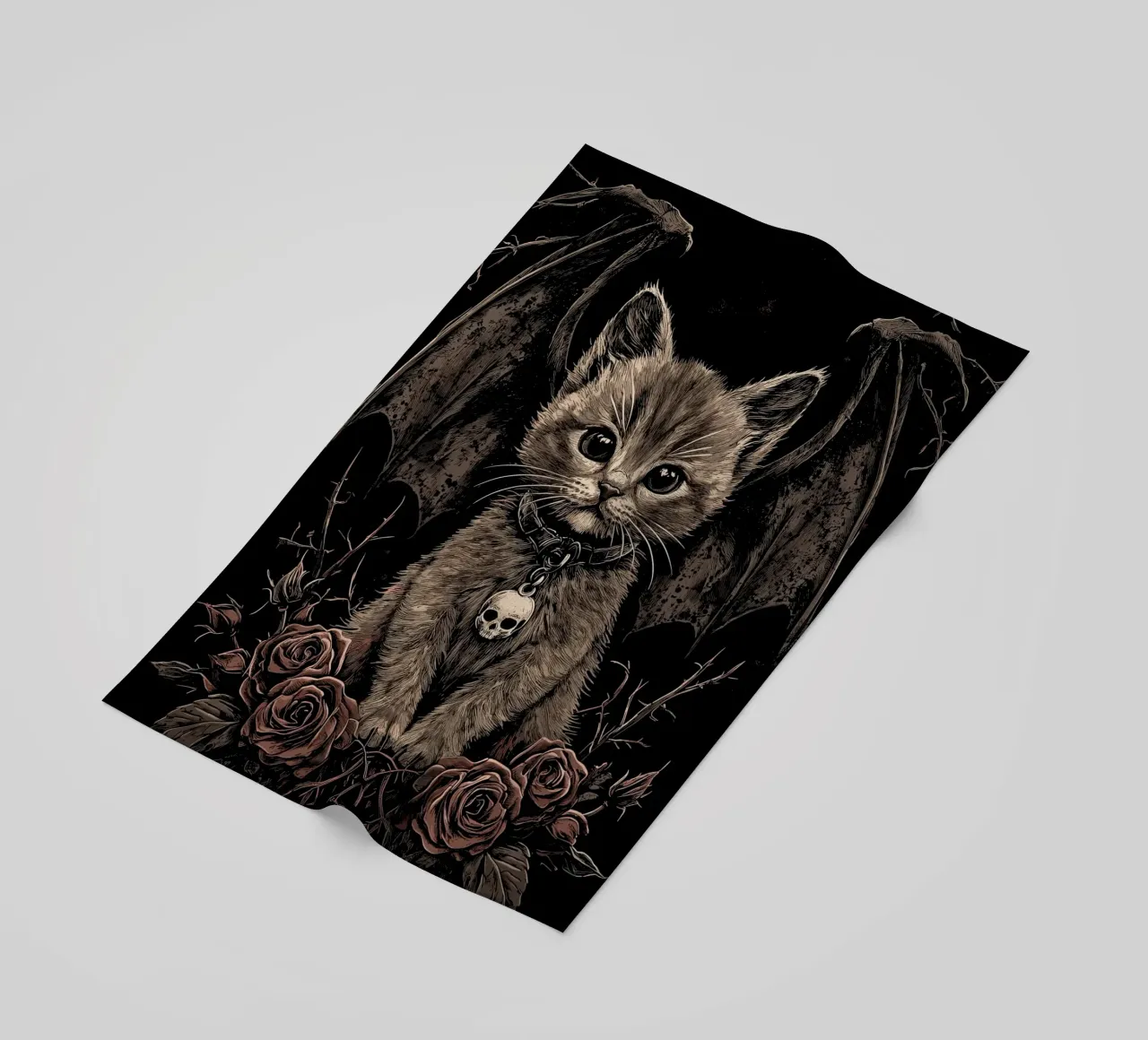 Gattino gotico con ali e rose telo mare da pixelbull - medieval art and more