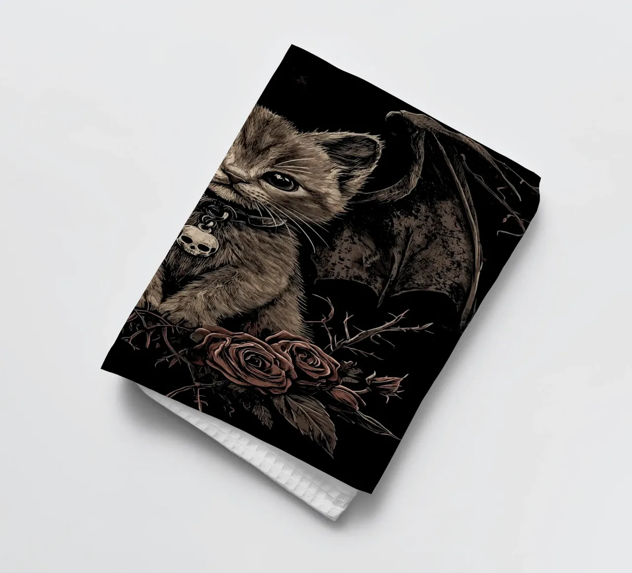 Gattino gotico con ali e rose canovaccio da cucina da pixelbull - medieval art and more