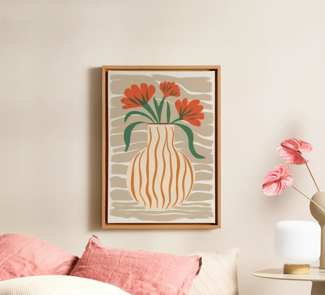 Tangerine Stripe Still Life canvas with Floater frame by Reds Jays