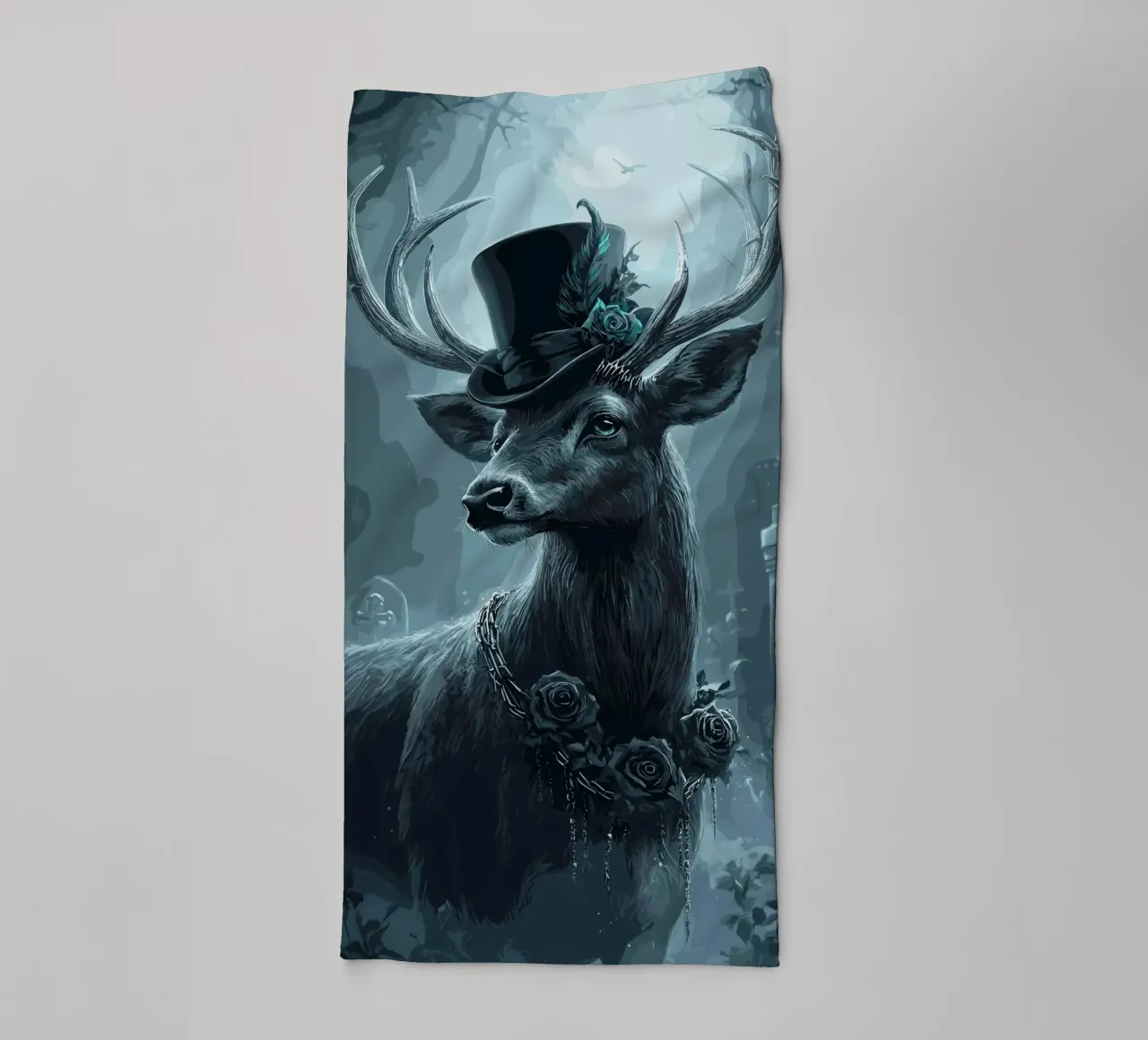 Elegant stag with top hat in the cloud forest towel by pixelbull - medieval art and more