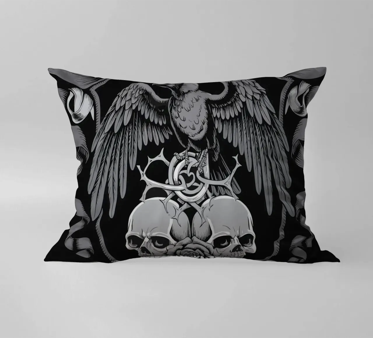 Stemma con corvo e teschi cuscino da pixelbull - medieval art and more