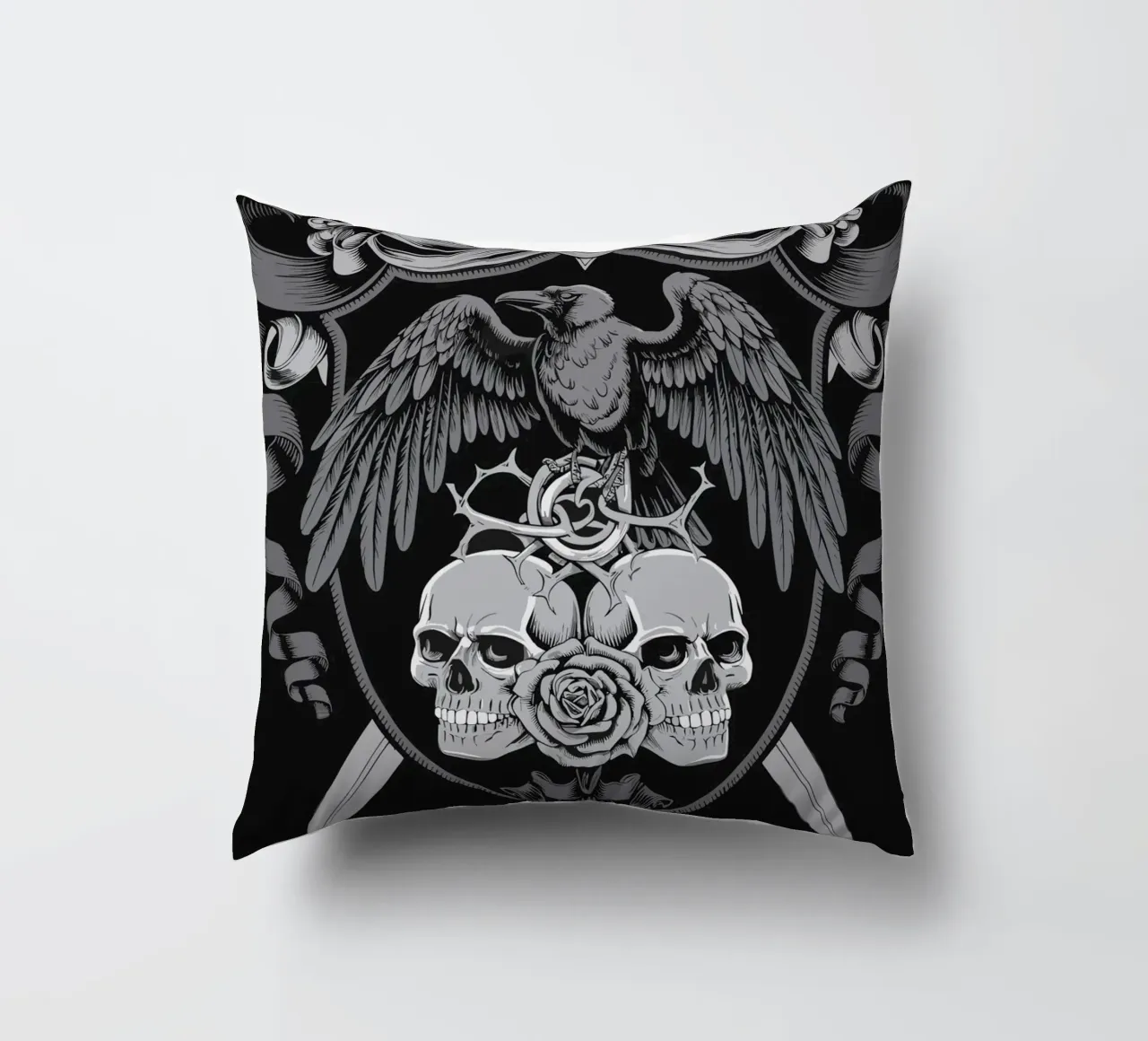 Stemma con corvo e teschi cuscino da pixelbull - medieval art and more