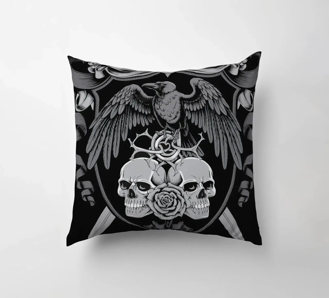 Stemma con corvo e teschi cuscino da pixelbull - medieval art and more