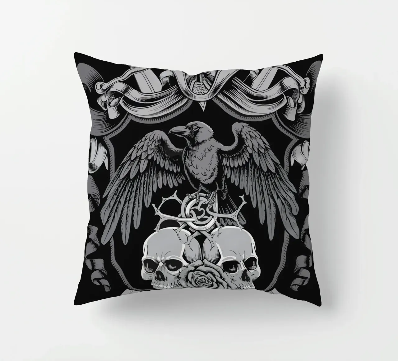 Stemma con corvo e teschi cuscino da pixelbull - medieval art and more