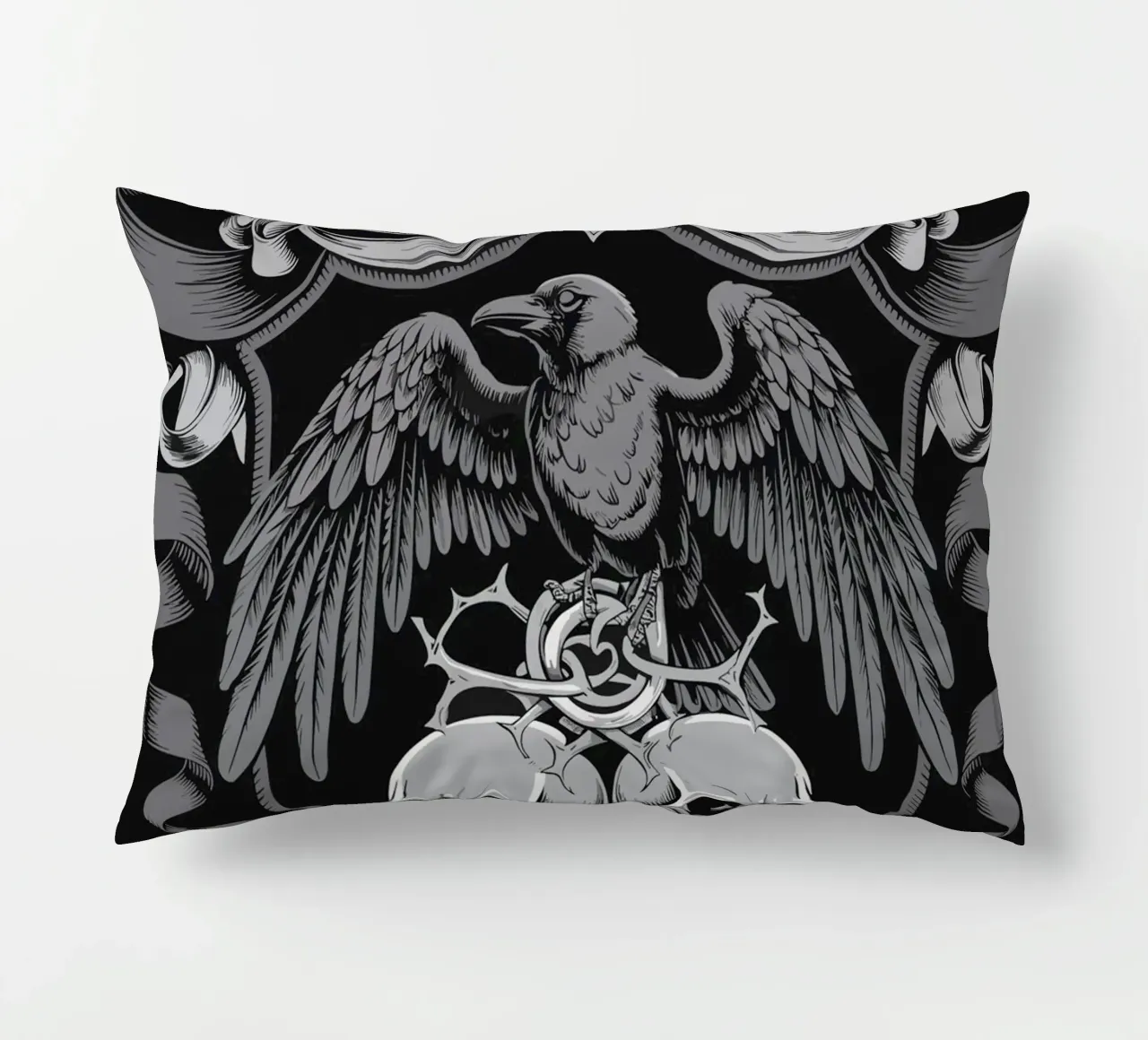 Stemma con corvo e teschi cuscino da pixelbull - medieval art and more