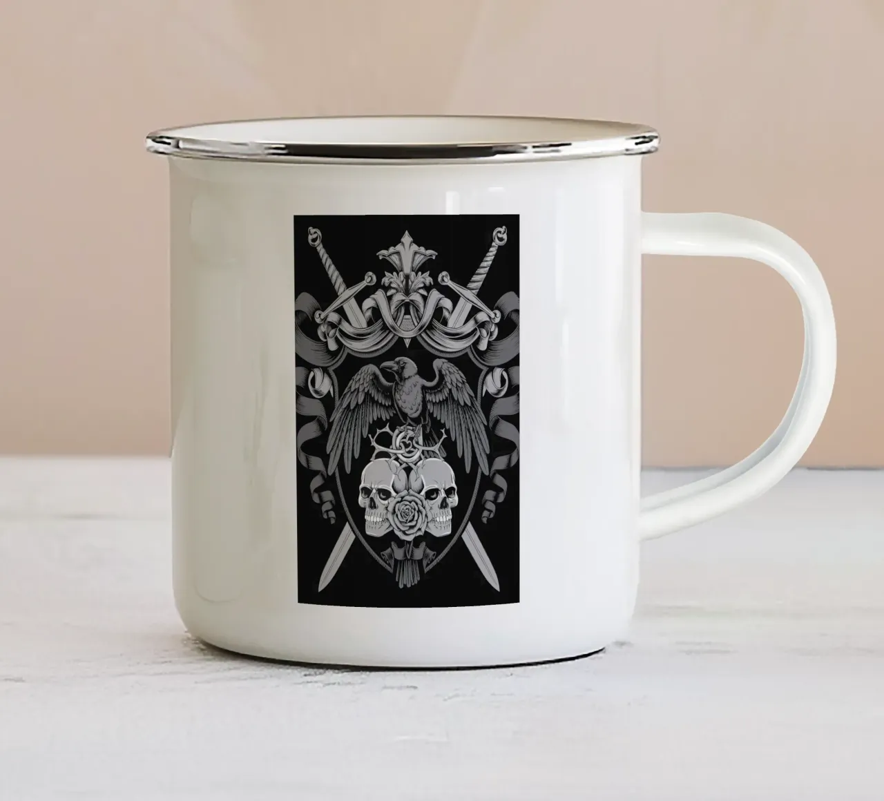 Stemma con corvo e teschi tazza in smalto da pixelbull - medieval art and more