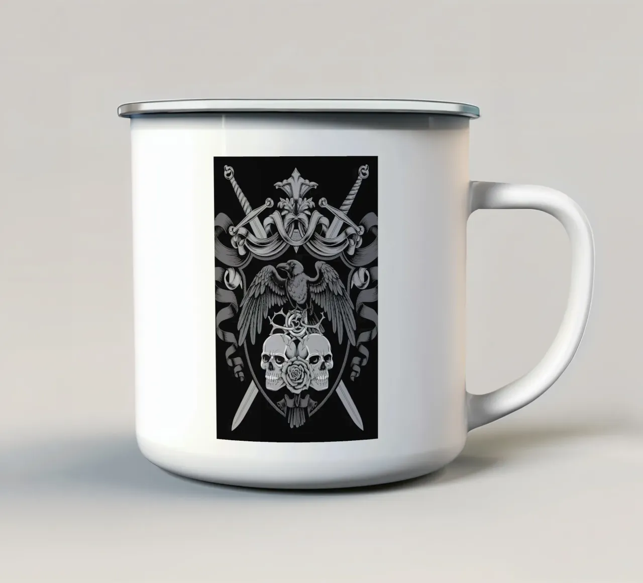 Stemma con corvo e teschi tazza in smalto da pixelbull - medieval art and more