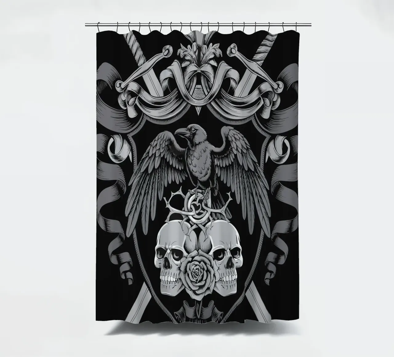 Stemma con corvo e teschi tenda da doccia da pixelbull - medieval art and more
