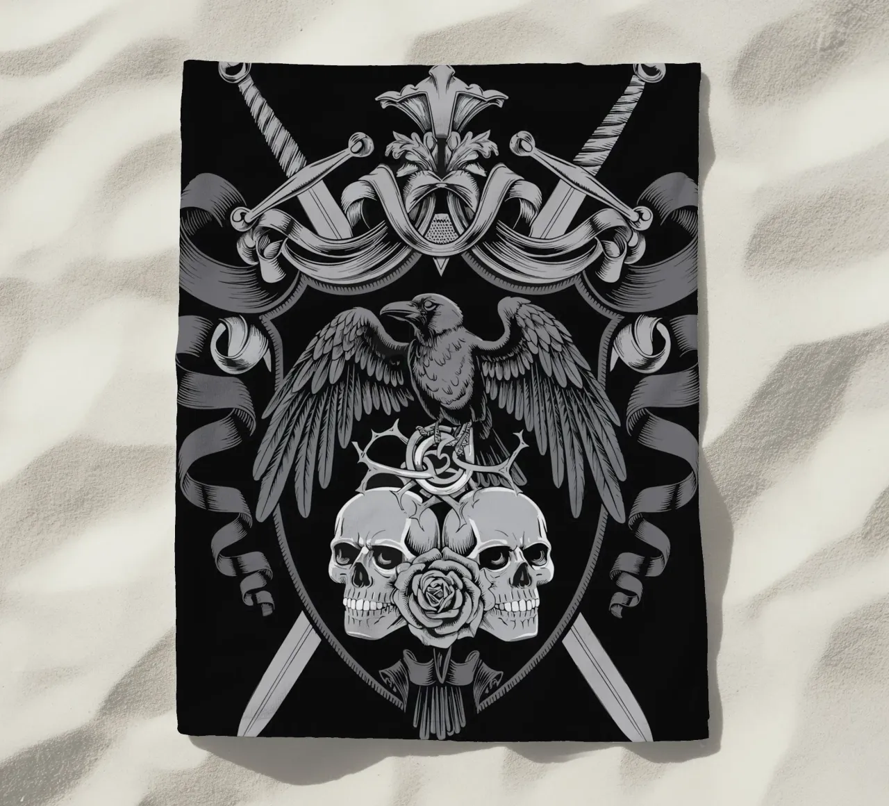 Stemma con corvo e teschi telo mare da pixelbull - medieval art and more