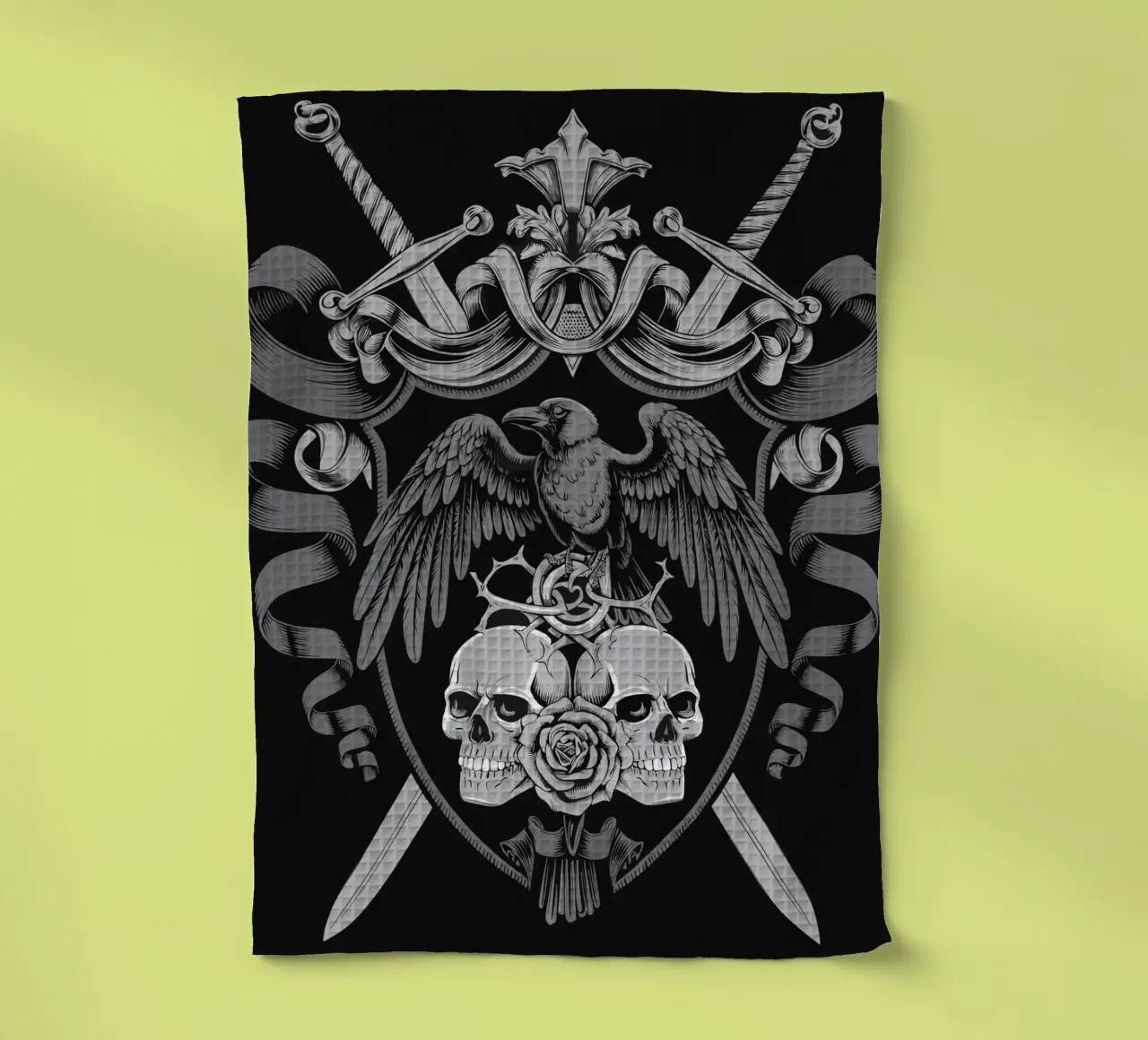 Stemma con corvo e teschi canovaccio da cucina da pixelbull - medieval art and more