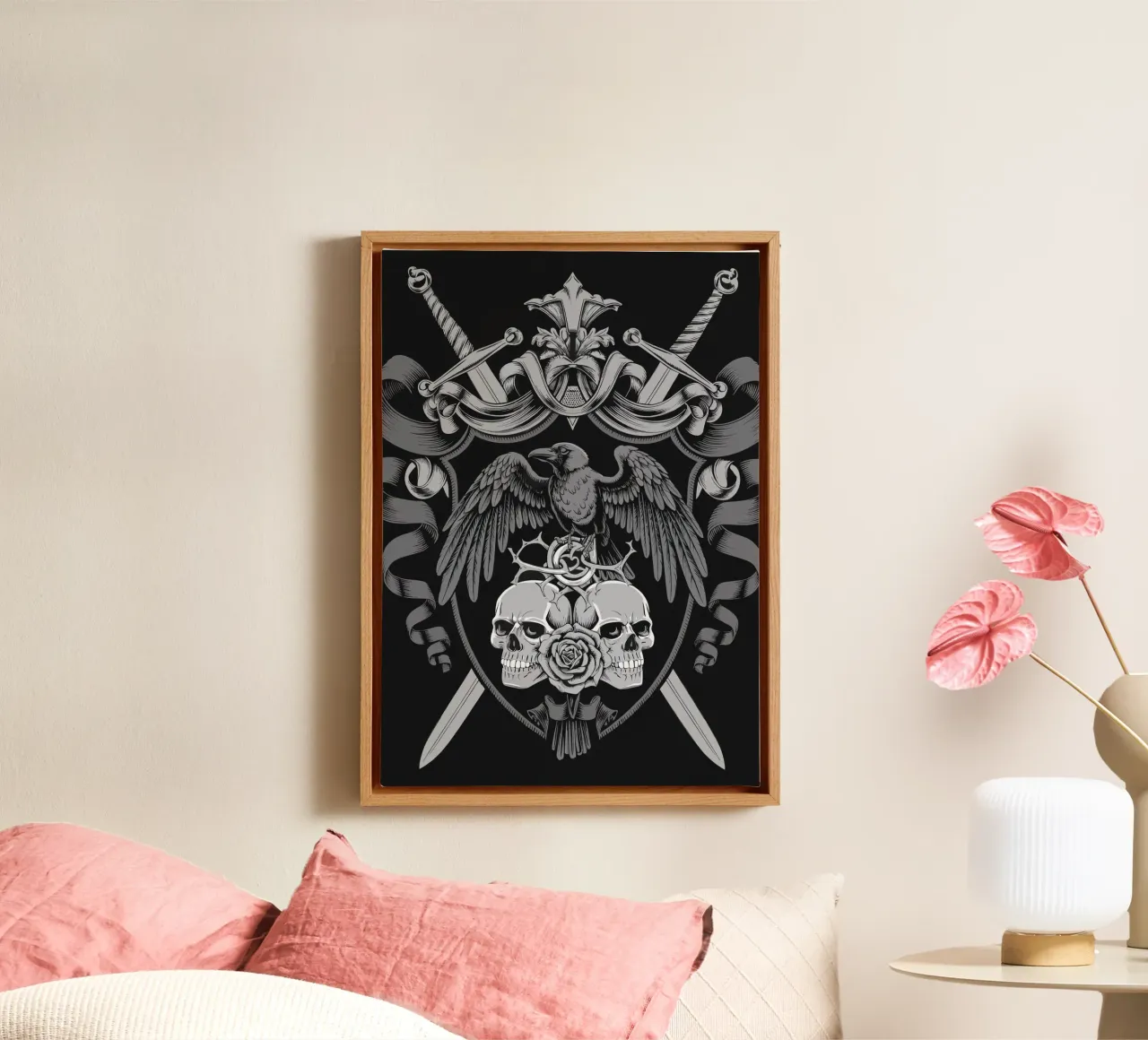 Stemma con corvo e teschi tela da pixelbull - medieval art and more