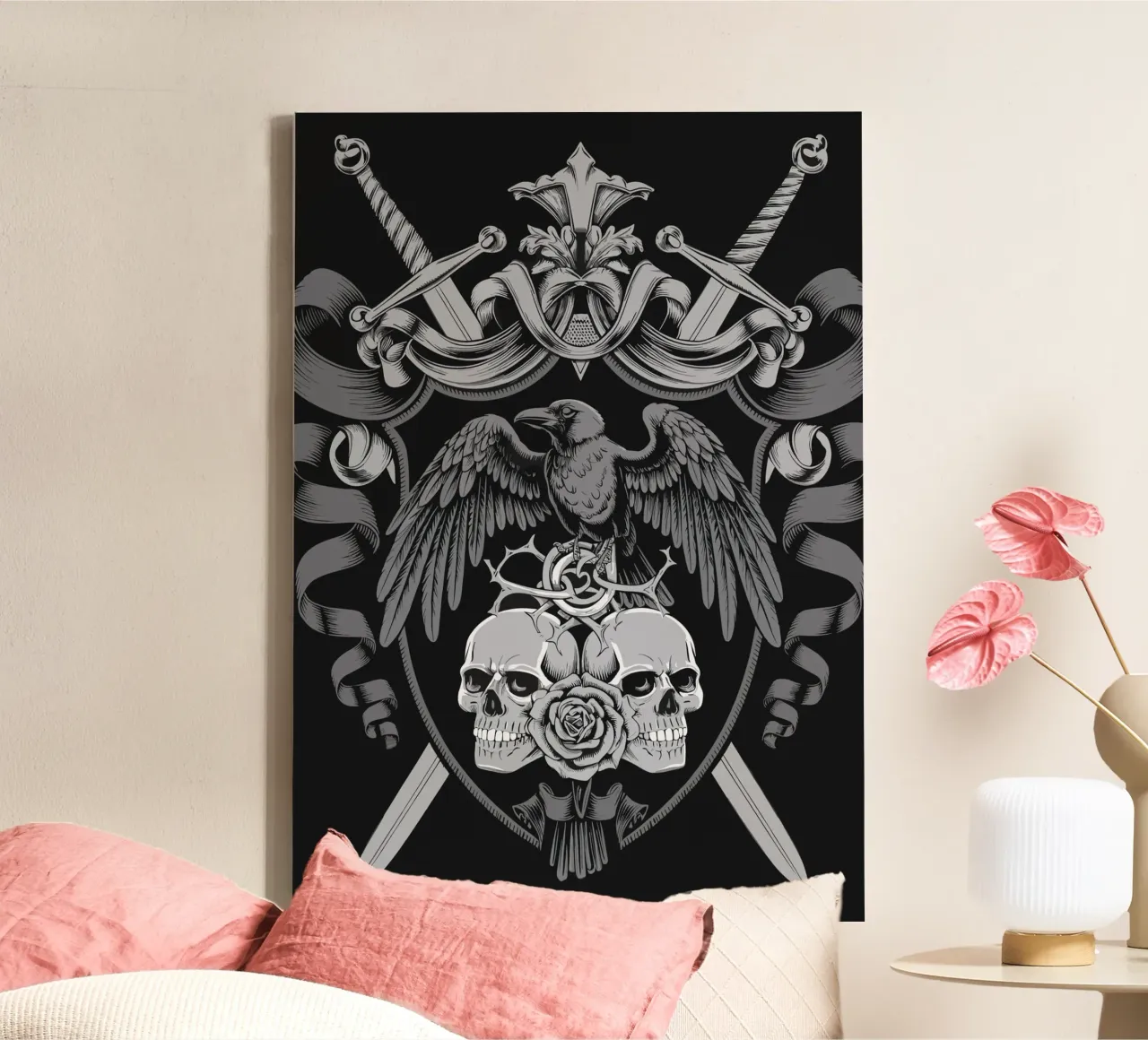 Stemma con corvo e teschi tela da pixelbull - medieval art and more