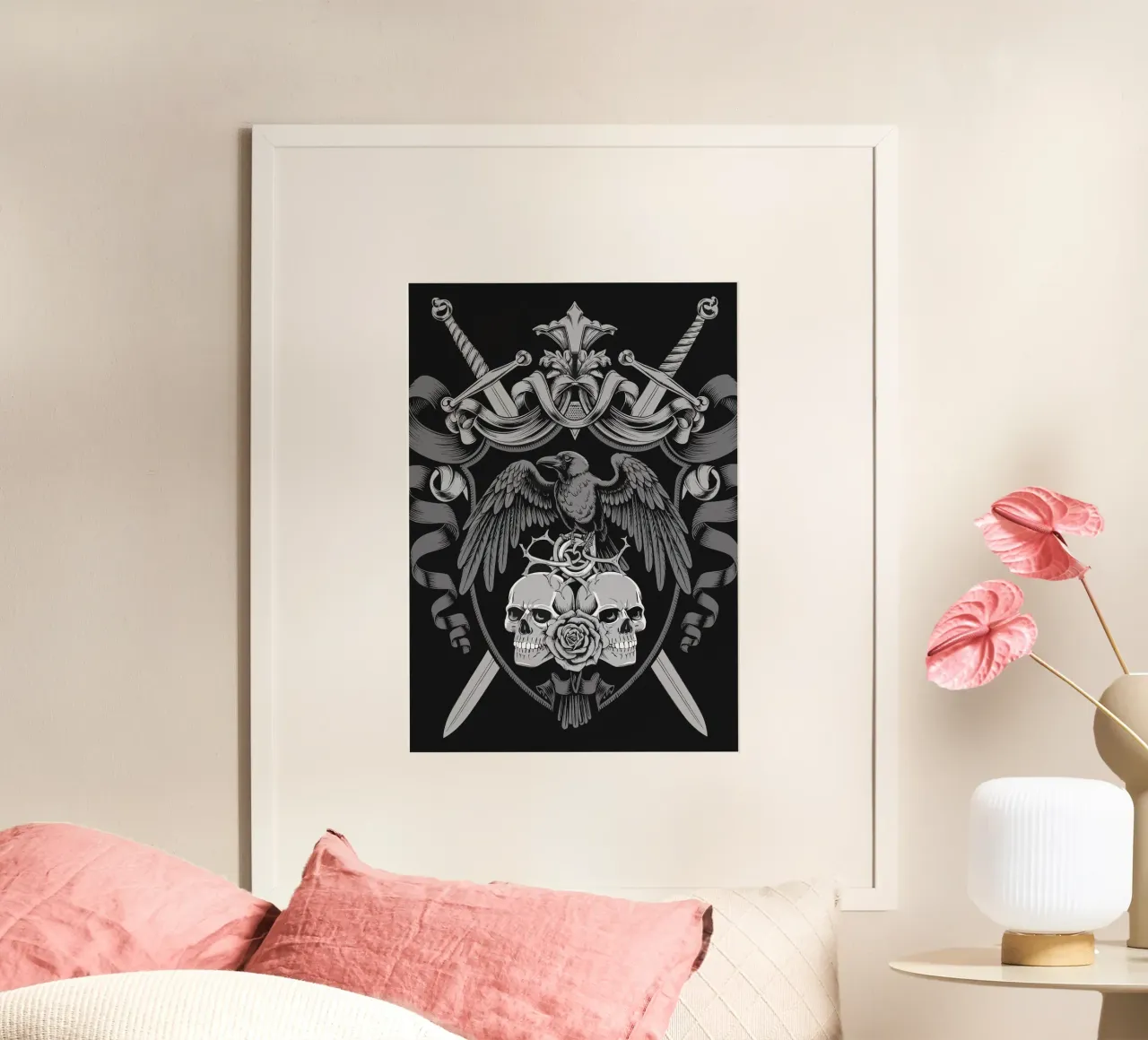 Stemma con corvo e teschi poster da pixelbull - medieval art and more