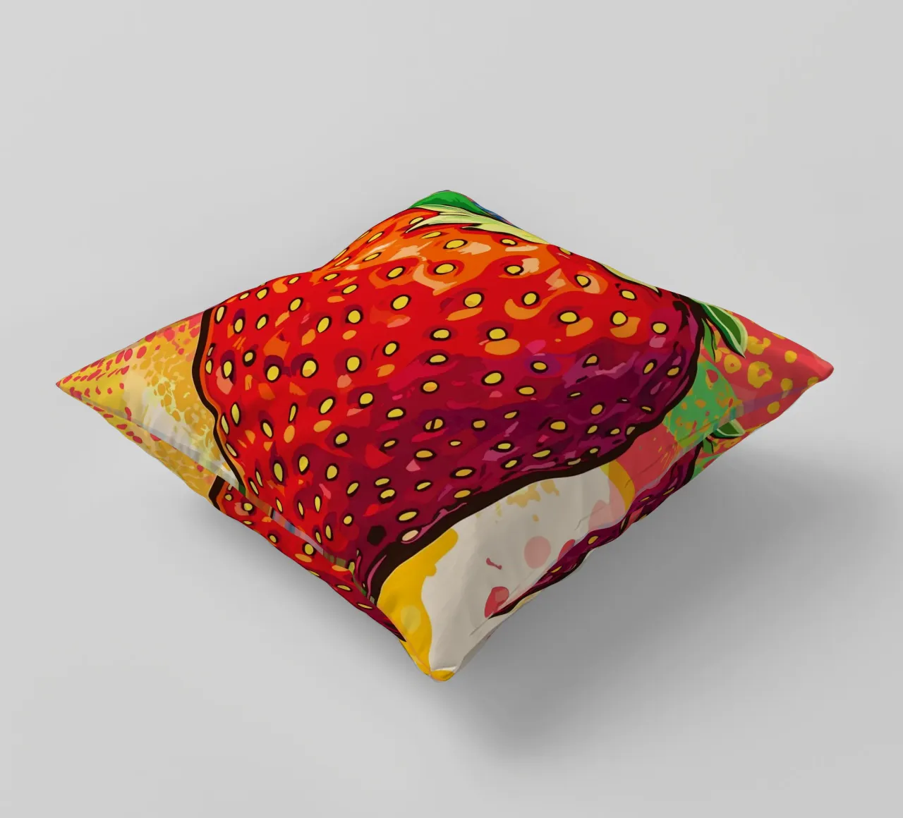 Fragola colorata in stile pop art cuscino da pixelbull - medieval art and more