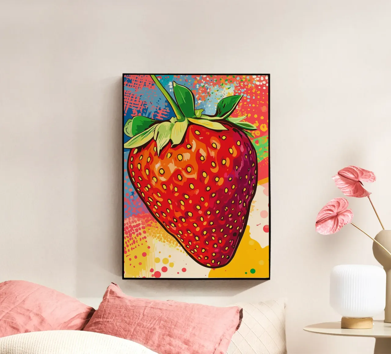 Fragola colorata in stile pop art plexiglass da pixelbull - medieval art and more