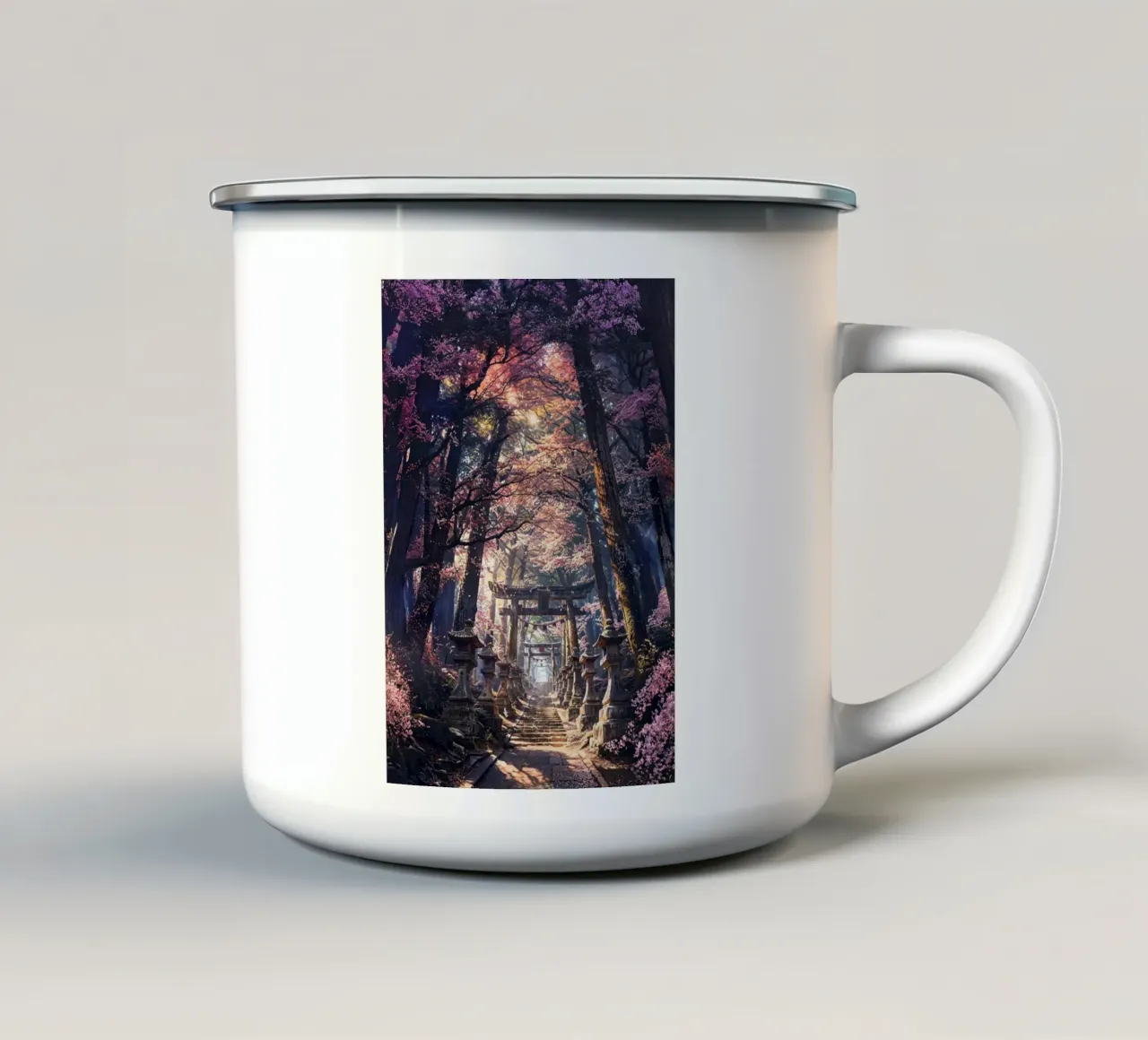Sacred Sakura Shrine Path tazza in smalto da Pixaverse