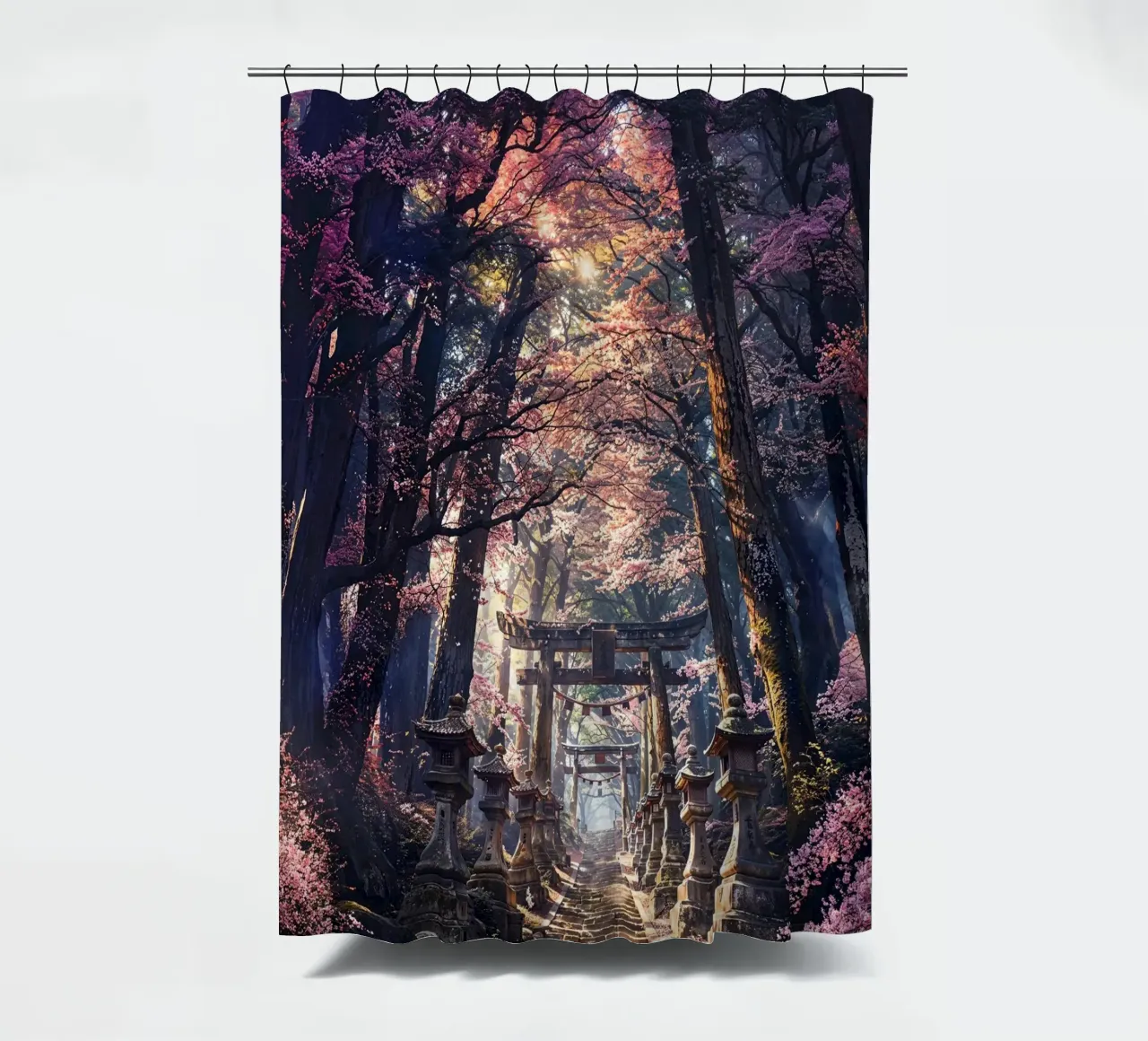 Sacred Sakura Shrine Path tenda da doccia da Pixaverse