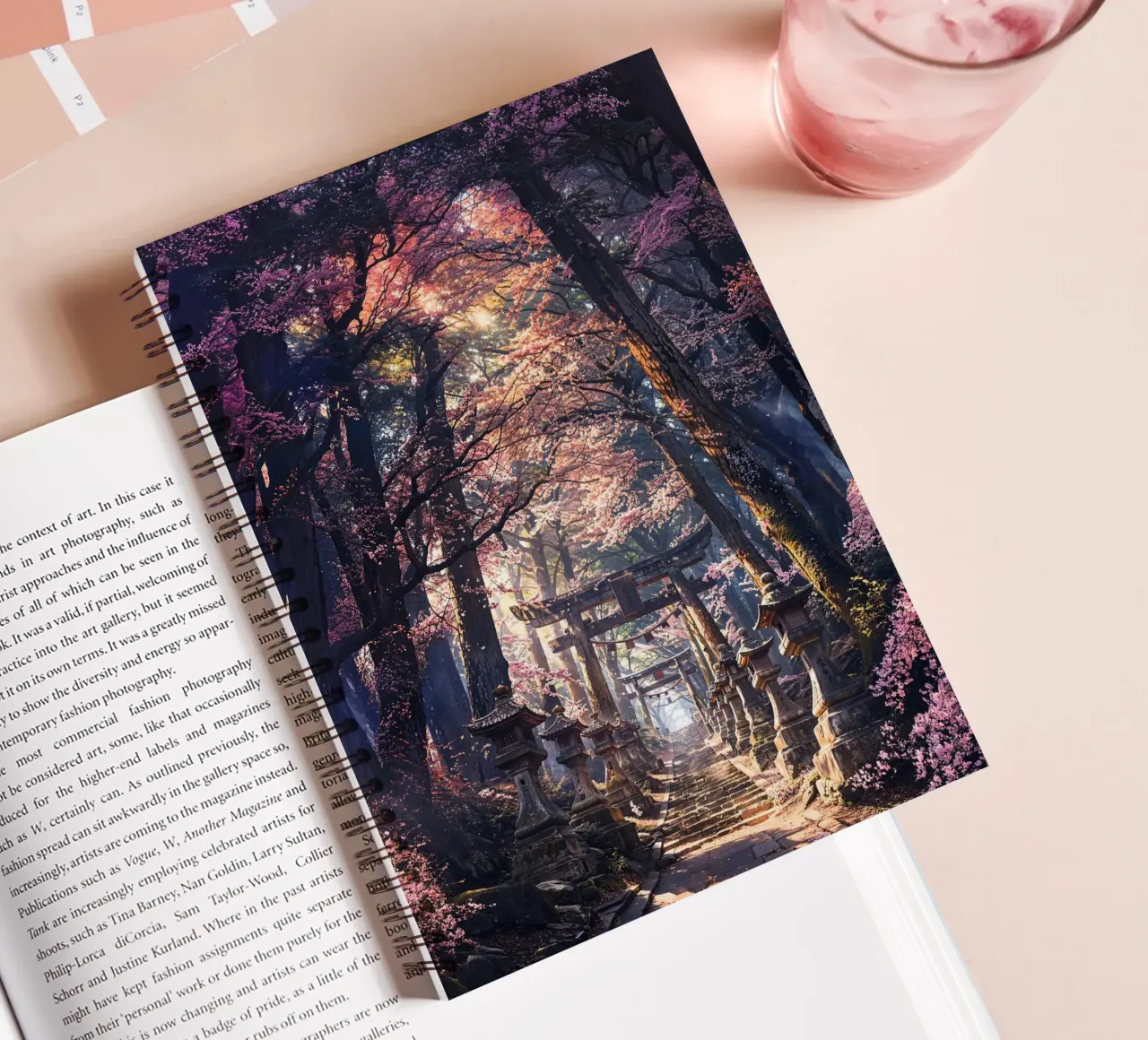 Sacred Sakura Shrine Path spiral notebook by Pixaverse