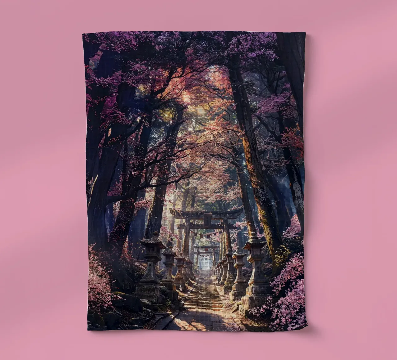 Sacred Sakura Shrine Path torchon de Pixaverse