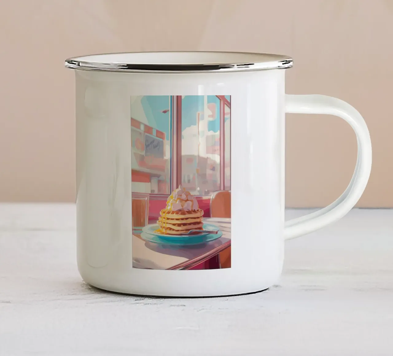 Cialde per la colazione in un ristorante retrò tazza in smalto da pixelbull - medieval art and more