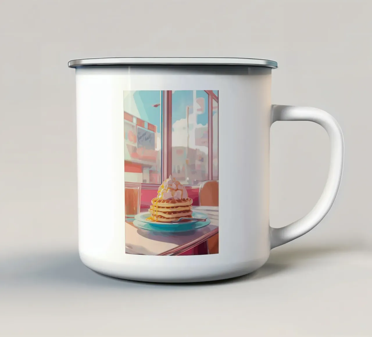 Cialde per la colazione in un ristorante retrò tazza in smalto da pixelbull - medieval art and more