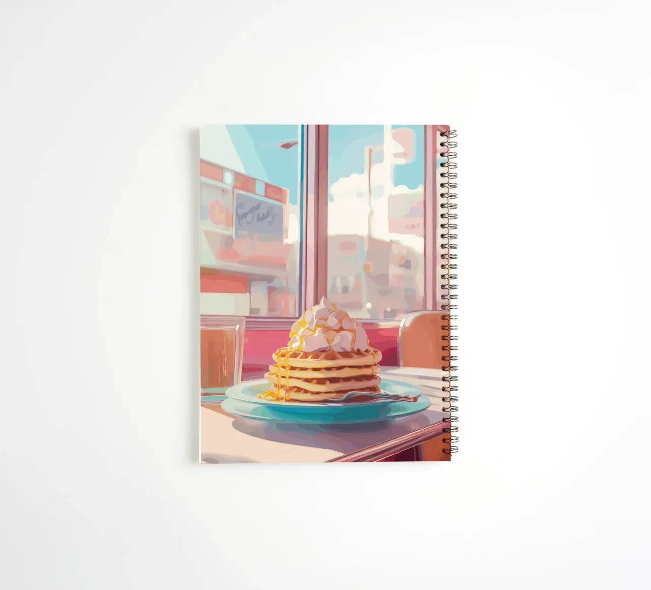 Breakfast waffles in the retro diner spiral notebook by pixelbull - medieval art and more