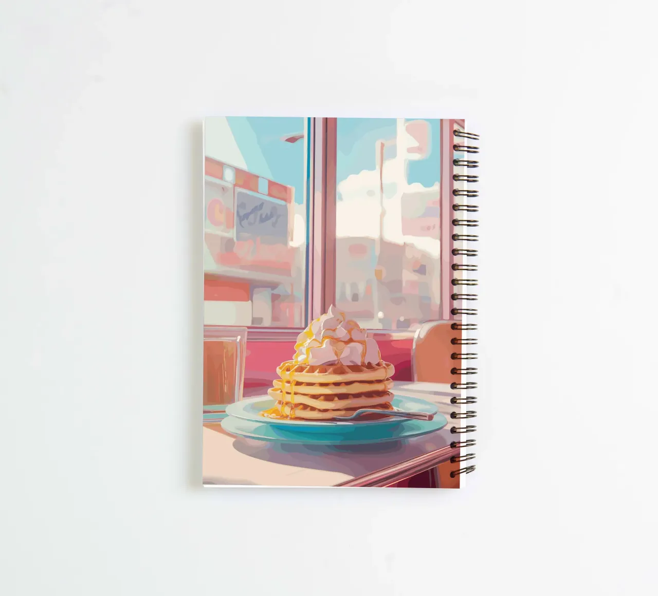 Breakfast waffles in the retro diner spiral notebook by pixelbull - medieval art and more