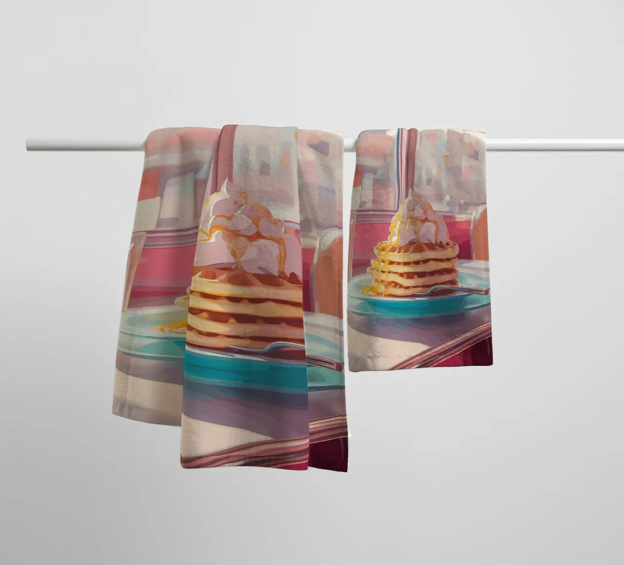 Cialde per la colazione in un ristorante retrò asciugamano da bagno da pixelbull - medieval art and more