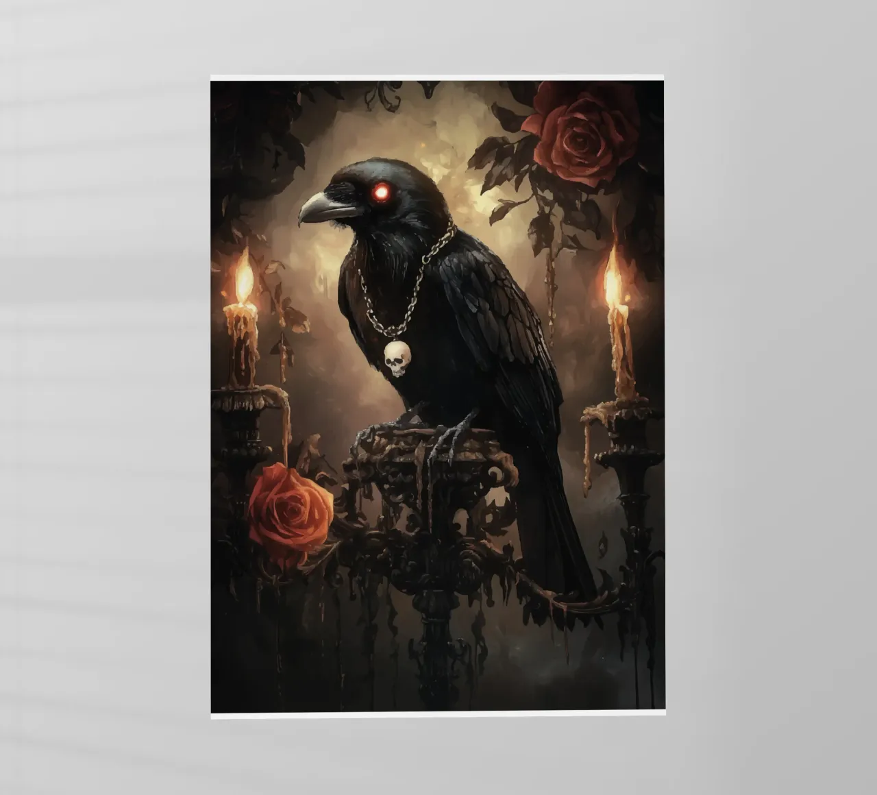 Corvo con occhi lucenti e rose pellicola backlit da pixelbull - medieval art and more