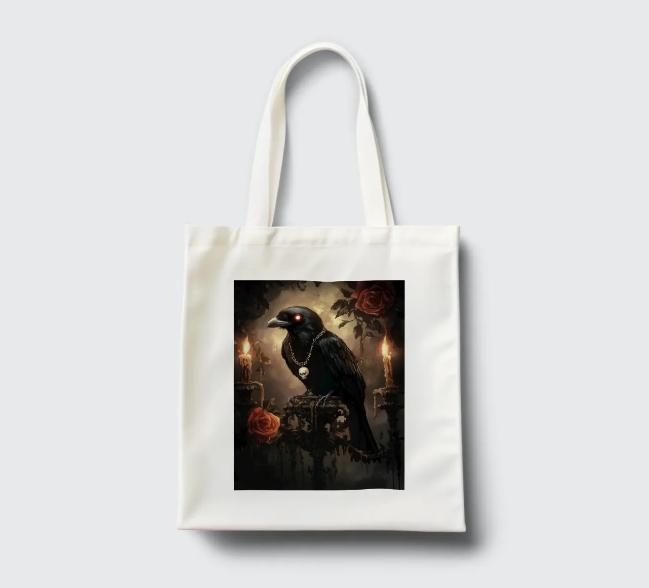 Raven with shining eyes and roses tote bag by pixelbull - medieval art and more