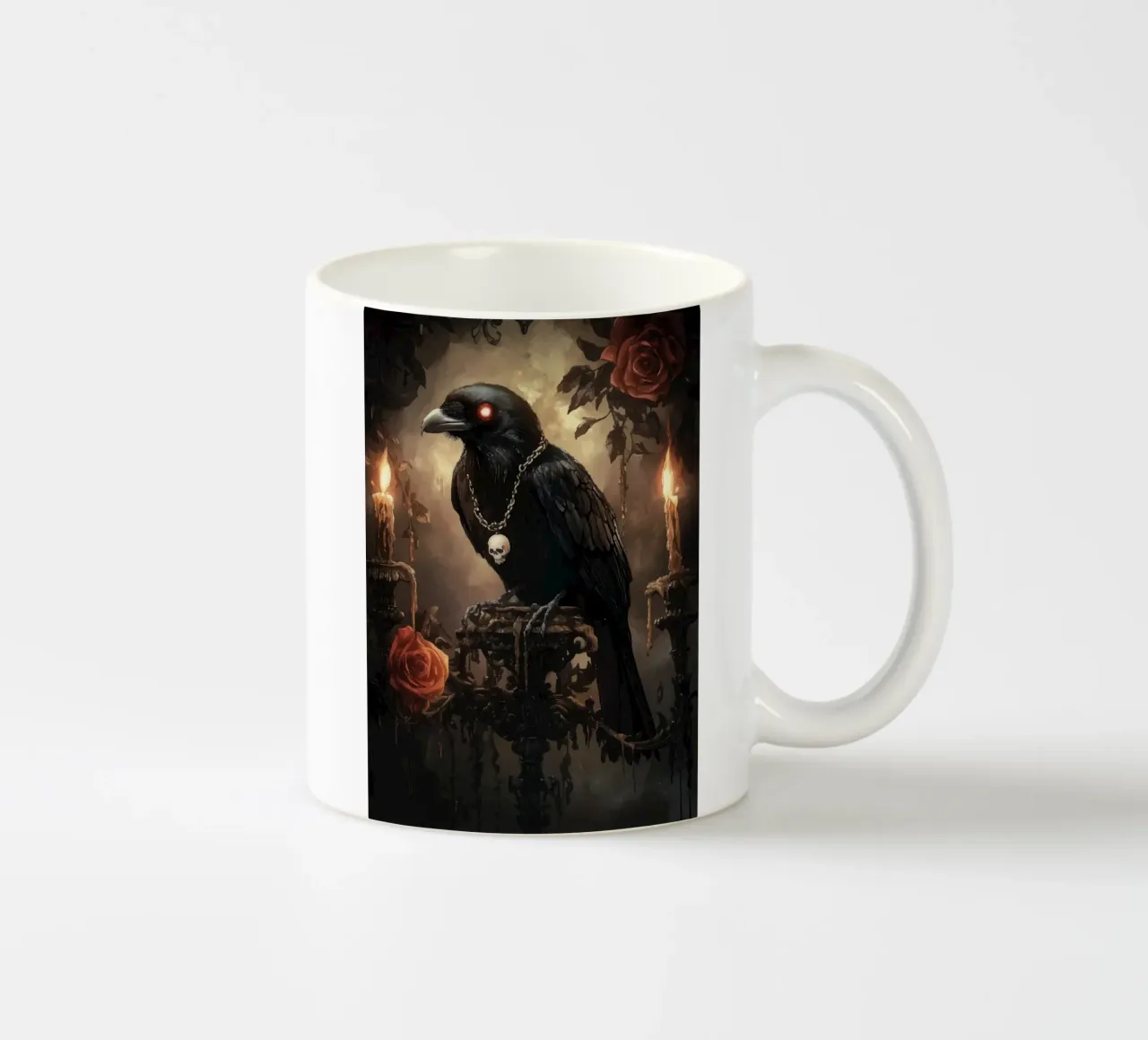 Corvo con occhi lucenti e rose tazza in ceramica da pixelbull - medieval art and more