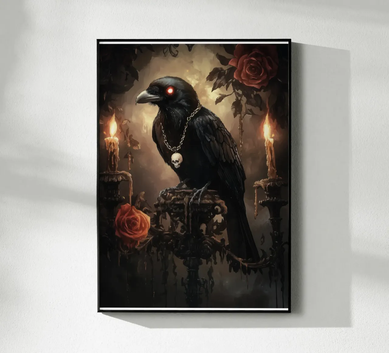 Raven with shining eyes and roses plexiglass da pixelbull - medieval art and more