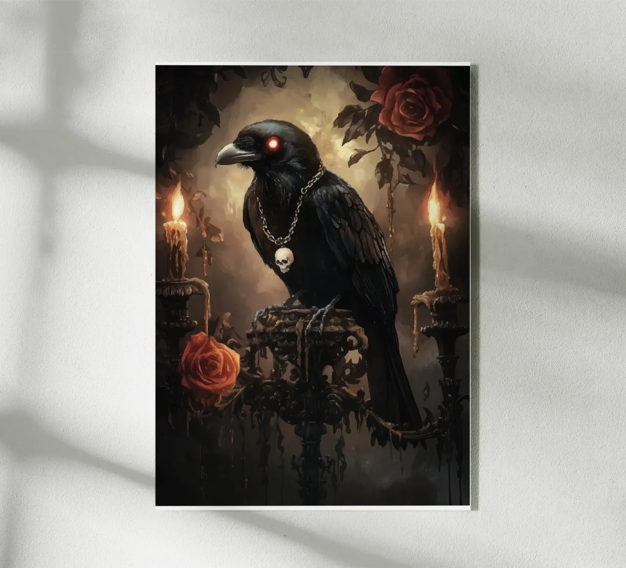 Raven with shining eyes and roses plexiglass da pixelbull - medieval art and more
