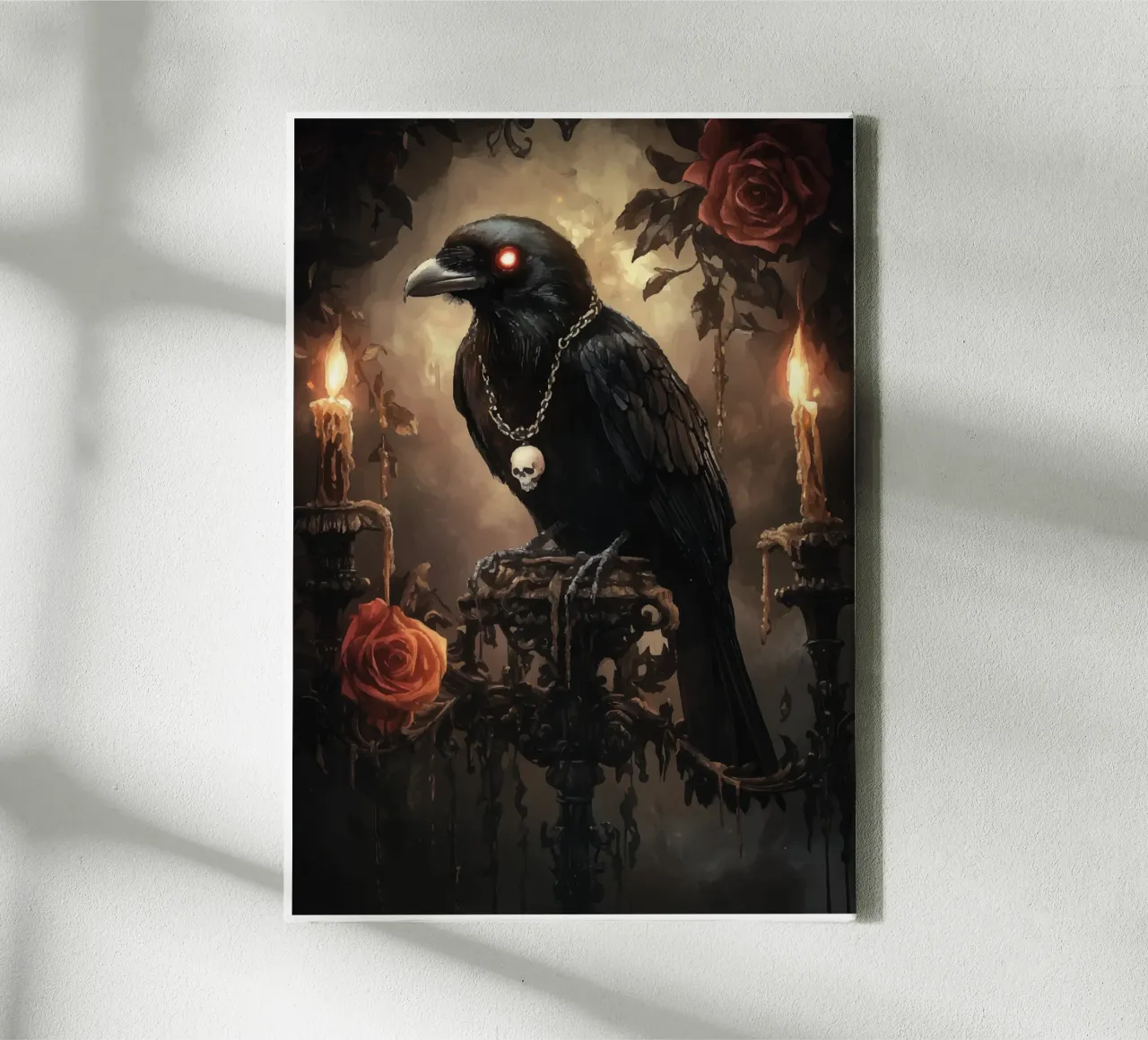 Raven with shining eyes and roses canvas by pixelbull - medieval art and more