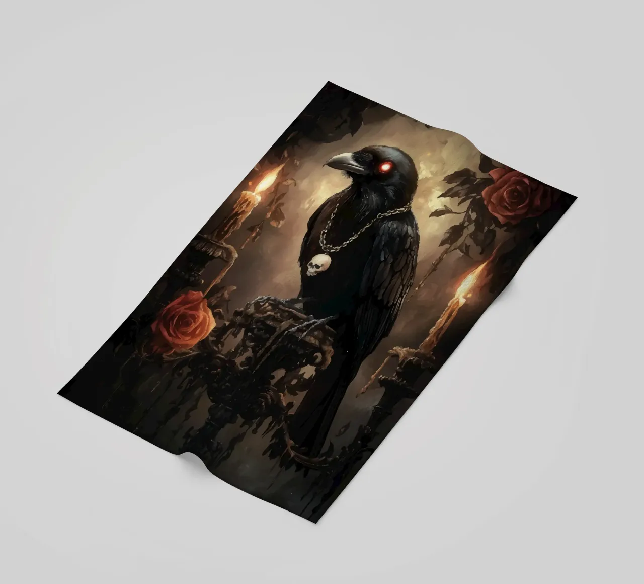 Corvo con occhi lucenti e rose telo mare da pixelbull - medieval art and more