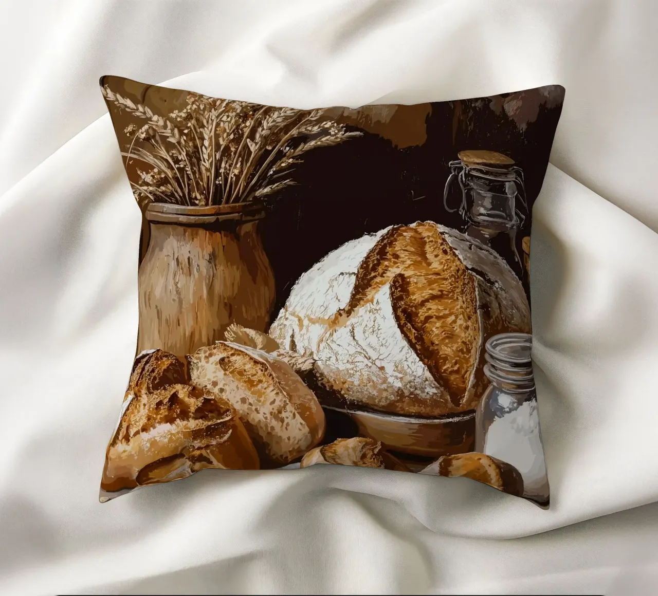 Natura morta rustica con pane e cereali cuscino da pixelbull - medieval art and more