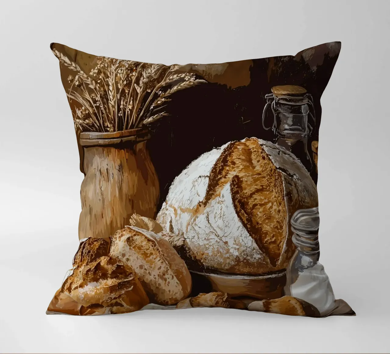 Natura morta rustica con pane e cereali cuscino da pixelbull - medieval art and more