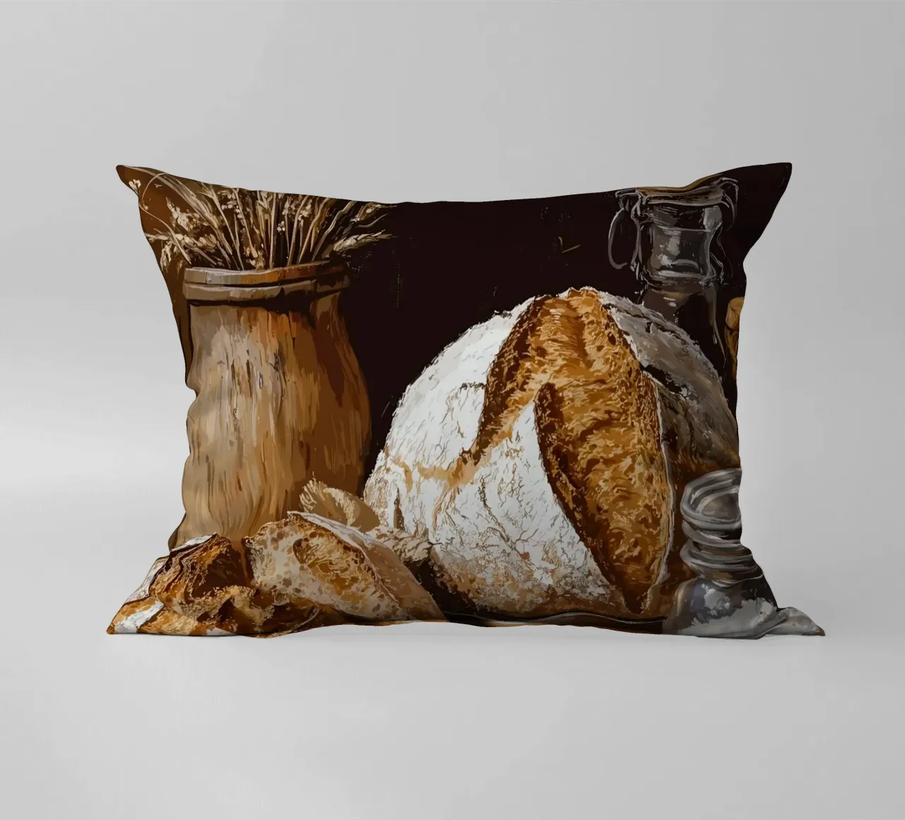 Natura morta rustica con pane e cereali cuscino da pixelbull - medieval art and more