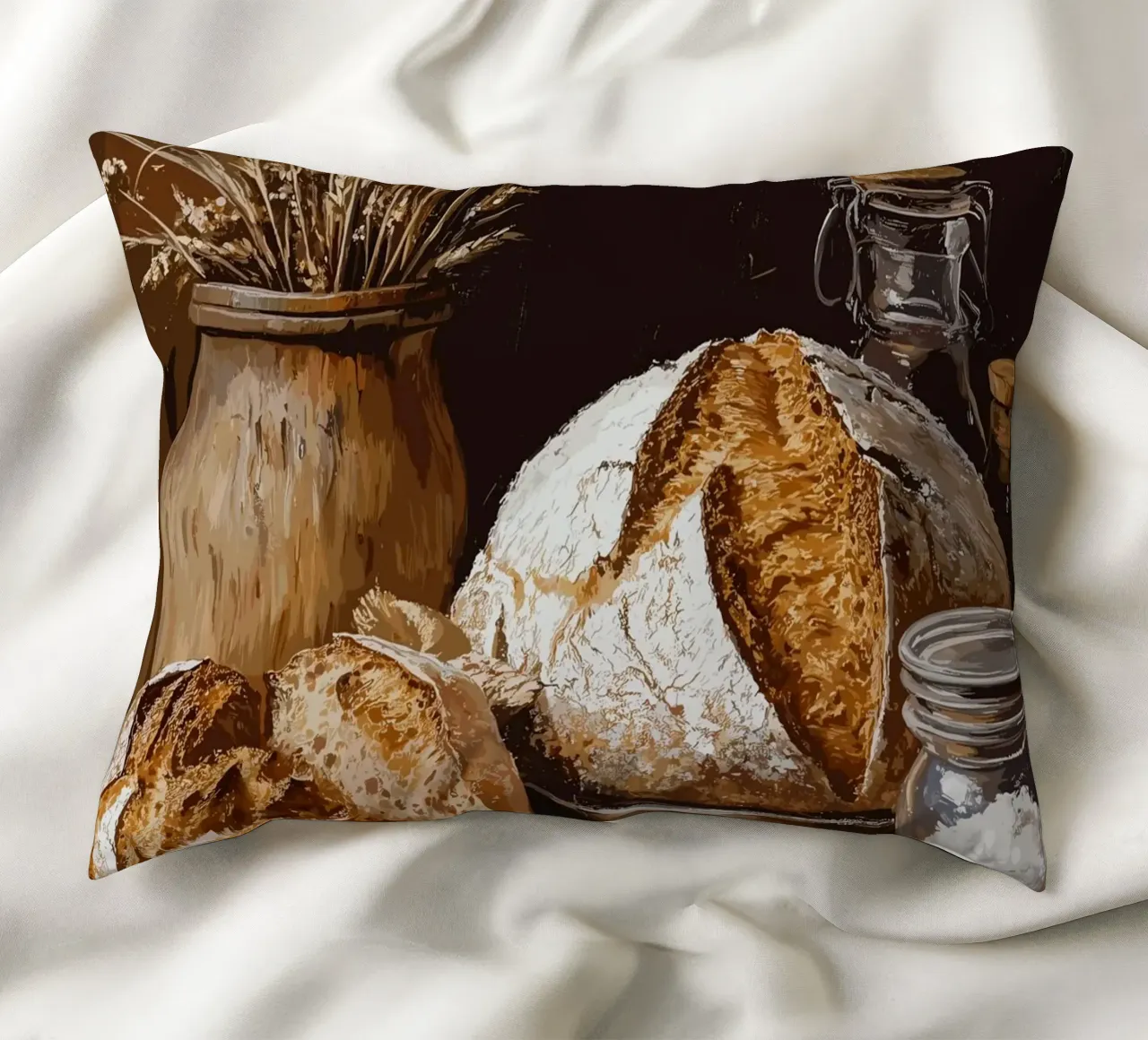 Natura morta rustica con pane e cereali cuscino da pixelbull - medieval art and more