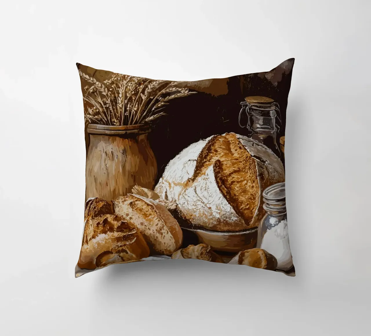 Natura morta rustica con pane e cereali cuscino da pixelbull - medieval art and more